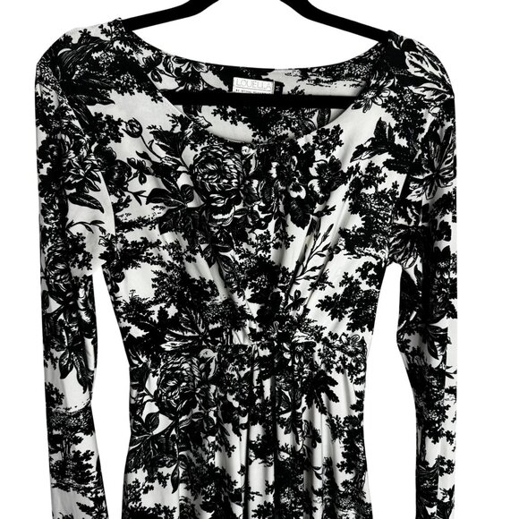 Louella Sz Medium Black & White Damask Floral Long Sleeve Modest Maxi Dress - Picture 3 of 10